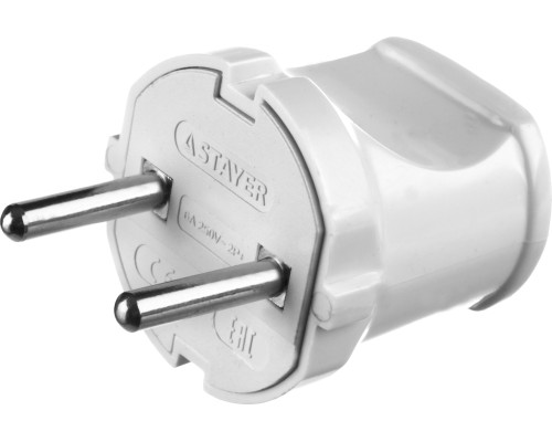Прямая вилка MAXElectro, белая, 6 А/220 В, 1300 Вт STAYER 55150-W