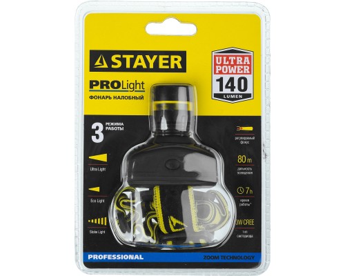 Налобный фонарь PROLight 3 Вт, 3 AAA STAYER 56566
