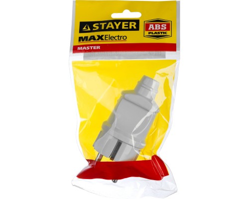 Прямая вилка MAXElectro, белая, 16 А/220 В, 1300 Вт STAYER 55160-W