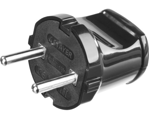 Прямая вилка MAXElectro, черная 6 А/220 В, 1300 Вт STAYER 55150-B
