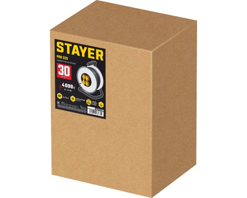 Силовой удлинитель на стальной катушке PRO-325, КГ, 3x2.5 мм2, 30 м, 4000 Вт, IP44 STAYER 55076-30_z01