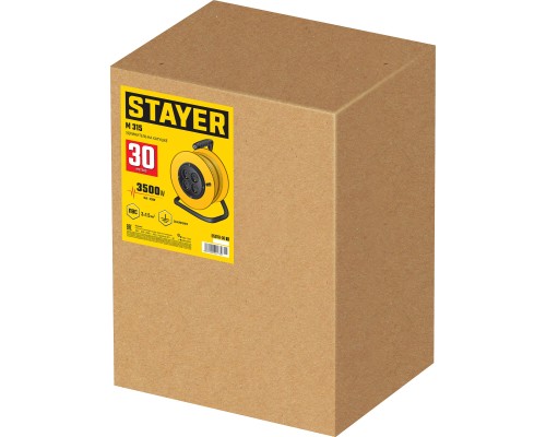 Силовой удлинитель на катушке M-315, ПВС, 3x1.5 мм2, 30 м, 3500 Вт STAYER 55078-30_z01