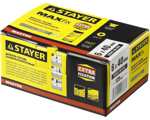 Дюбель-гвоздь 6x40 мм, потайной бортик, 125 шт STAYER 30645-06-040