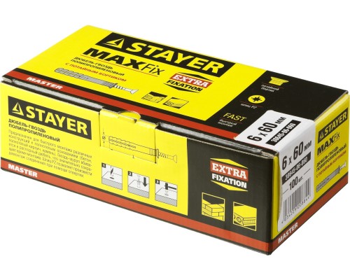 Дюбель-гвоздь 6x60 мм, потайной бортик, 100 шт STAYER 30645-06-060