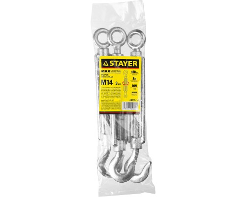 Талреп крюк-кольцо DIN 1480, М14, 3 шт STAYER 30515-14