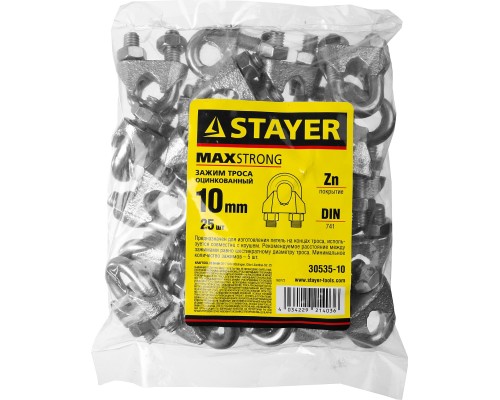 Зажим троса DIN 741, 10 мм, 25 шт STAYER 30535-10
