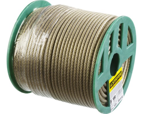 Стальной трос в полимерной оболочке 5 мм, L 100 м STAYER 30410-50