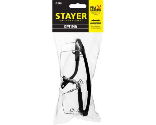 Защитные очки OPTIMA открытого типа, прозрачные, моностекло с дополнительной боковой защитой STAYER 2-110451_z01