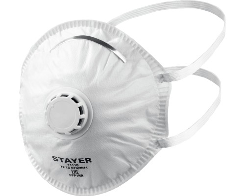 Фильтрующая полумаска с клапаном выдоха KV-80, класс защиты FFP1, коническая STAYER 11110_z01