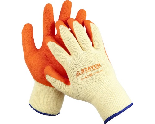 Перчатки с рельефным латексным покрытием особопрочные противоскользящие 10 класс HARD PRO, L-XL STAYER 11407-XL