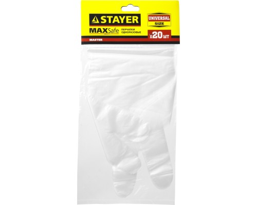 Одноразовые перчатки универсальный размер, 20 шт, полиэтиленовые STAYER 1150-H20_z01