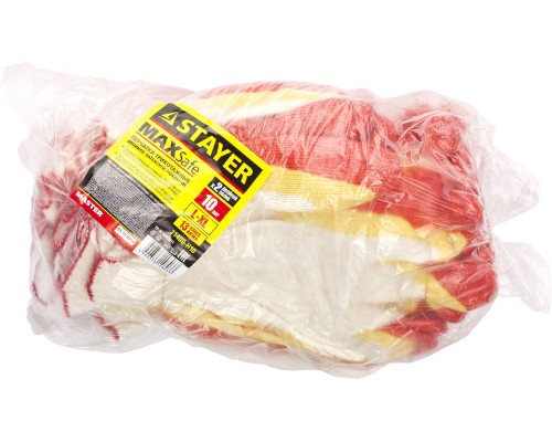 Х/б перчатки с двойным латексным обливом повышенная износостойкость 10 пар EXPERT-2, L-XL STAYER 11409-H10