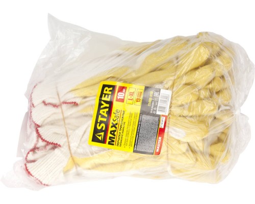 Х/б перчатки с одинарным латексным обливом 10 пар PROTECT, L-XL STAYER 11408-H10