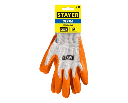 Х/б перчатки с рельефным латексным покрытием противоскользящие ULTRA, S-M STAYER 11403-S