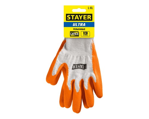 Х/б перчатки с рельефным латексным покрытием противоскользящие ULTRA, L-XL STAYER 11403-XL
