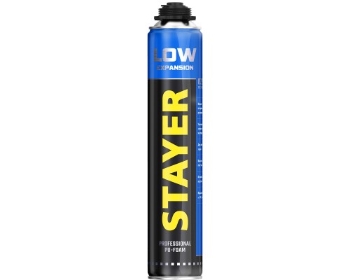Монтажная пена LOW EXPANSION, 800 мл, пистолетная, выход до 50 л, всесезонная, с низким вторичным расширением STAYER 41136