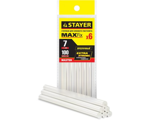 Универсальные клеевые стержни Professional Cristal, 7x100 мм, 6 шт, прозрачные STAYER 2-06817-T-S06