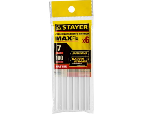 Универсальные клеевые стержни Professional Cristal, 7x100 мм, 6 шт, прозрачные STAYER 2-06817-T-S06