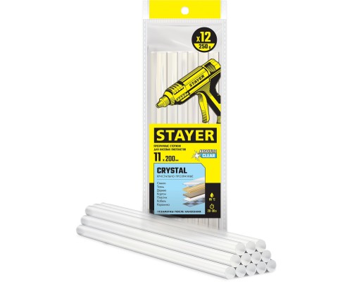 Универсальные клеевые стержни Professional Cristal, 11x200 мм, 12 шт, прозрачные STAYER 0682-12