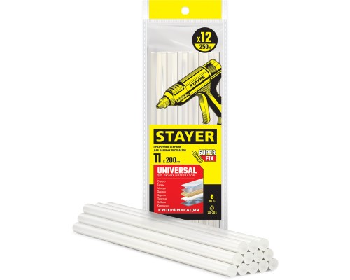 Универсальные клеевые стержни Professional Universal, 11x200 мм, 12 шт, прозрачные STAYER 06821-12