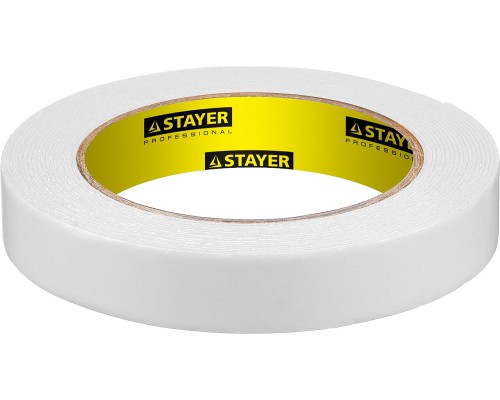 Двухсторонняя клейкая лента 19 мм, 5 м, белая, на вспененной основе STAYER 12231-19-05