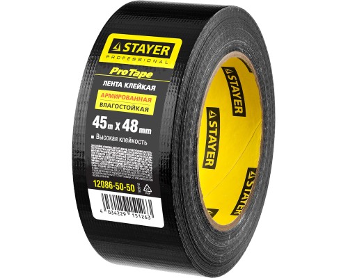 Армированная лента 48 мм, 45 м, черная STAYER 12086-50-50