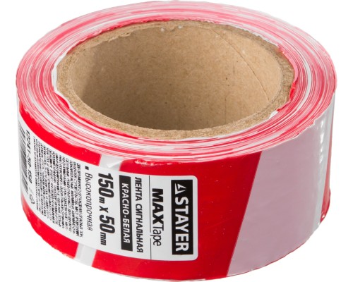 Сигнальная лента MAXTape, 50 мм, 150 м, красно-белая STAYER 12241-50-150