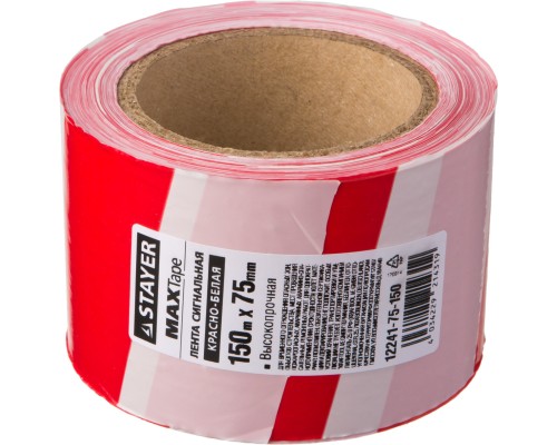 Сигнальная лента MAXTape, 75 мм, 150 м, красно-белая STAYER 12241-75-150