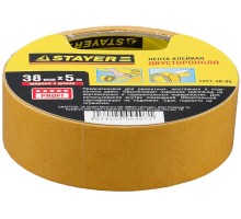 Двухсторонняя клейкая лента 38 мм, 5 м, на полипропиленовой основе STAYER 1221-38-05