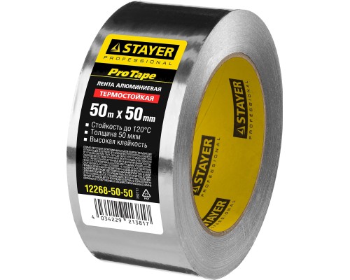 Самоклеящаяся алюминиевая лента ProTape 50 мм, 50 м, до 120 °С STAYER 12268-50-50