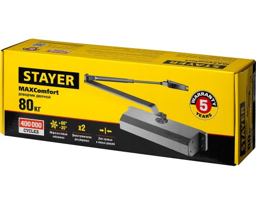 Дверной доводчик MAXComfort, до 80 кг, белый серебро STAYER 37916-80