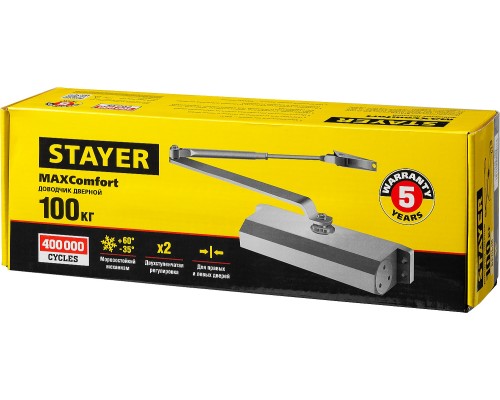 Дверной доводчик MAXComfort, до 100 кг, белый серебро STAYER 37916-100