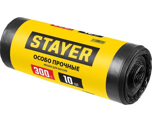 Строительные мусорные мешки HEAVY DUTY, 300 л, 10 шт, черные, особопрочные STAYER 39157-300