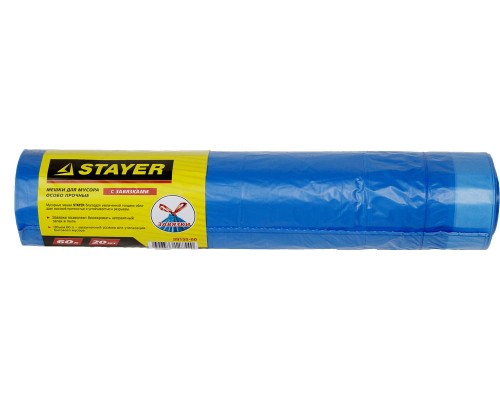 Мусорные мешки Stayer 60 л, 20 шт, синие, особопрочные, с завязками STAYER 39155-60
