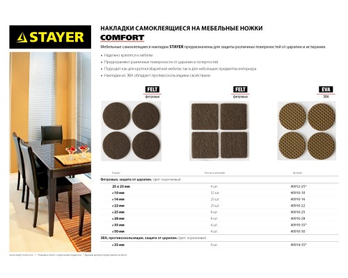 Мебельные накладки d 35 мм, 4 шт, коричневые, ЭВА STAYER 40914-35
