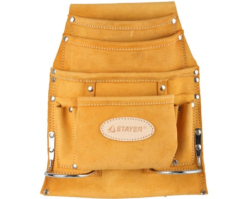 Поясная сумка для инструментов с 10 карманами кожаная, 2 скобы STAYER 38517