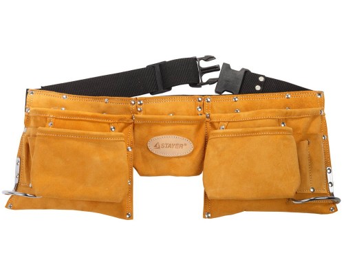 Пояс для инструментов с 11 карманами кожаный, 2 скобы STAYER 38520