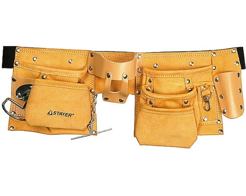 Пояс для инструментов с 10 карманами кожаный, 3 подвески STAYER 38512