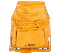 Поясная сумка для инструментов с 8 карманами кожаная, 2 скобы STAYER 38505