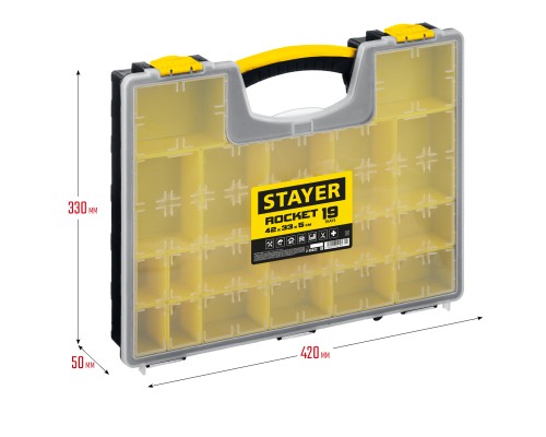 Пластиковый органайзер с 19 съемными лотками ROCKET-19, 420x330x50 мм, (16.5") STAYER 2-38032_z01