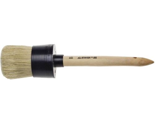 Круглая кисть UNIVERSAL, 60 мм, пластмассовый корпус, светлая натуральная щетина, деревянная ручка, все виды ЛКМ STAYER 0141-60