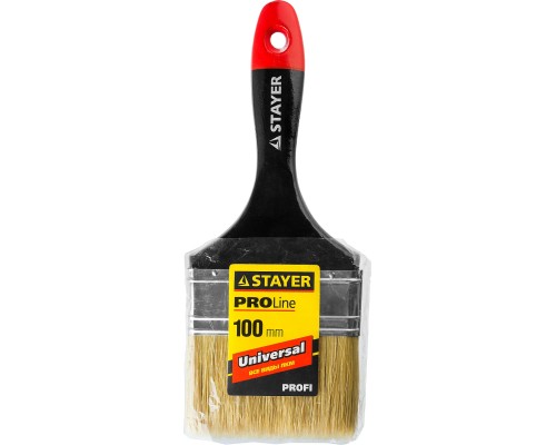Плоская кисть Universal, 100 мм, 4", светлая, натуральная щетина, деревянная ручка, все виды ЛКМ STAYER 0104-100