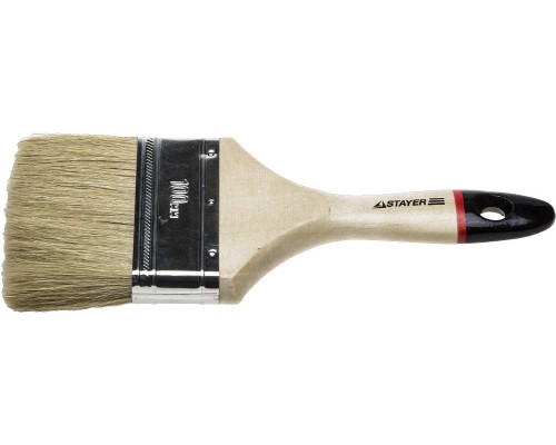 Плоская кисть UNIVERSAL-EURO, 100 мм, 4", светлая натуральная щетина, деревянная ручка, все виды ЛКМ STAYER 0102-100