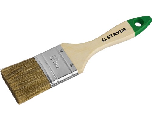 Плоская кисть LASUR, 50 мм, 2", смешанная щетина, деревянная ручка, для высокотекучих ЛКМ STAYER 01031-50