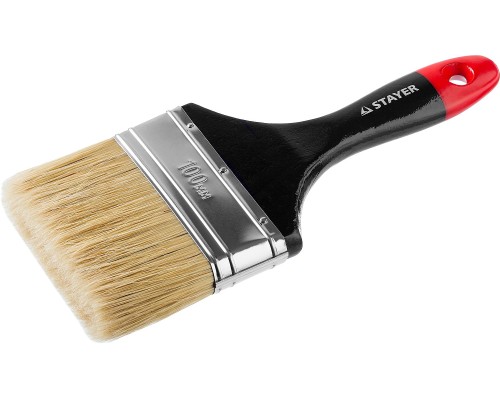 Плоская кисть Universal, 100 мм, 4", светлая, натуральная щетина, деревянная ручка, все виды ЛКМ STAYER 0104-100