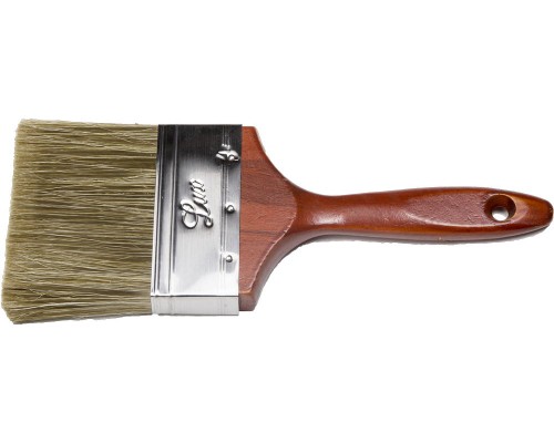 Плоская кисть LASUR-LUX, 100 мм, 4", смешанная щетина, деревянная ручка, для высокотекучих ЛКМ STAYER 01051-100