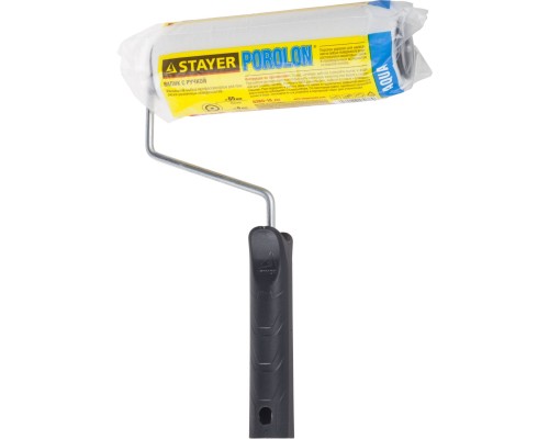 Малярный валик ПОРОЛОН, 44x180 мм, бюгель 6 мм, ворс 2 мм, для водоэмульсионных, акриловых красок и эмали STAYER 0360-18_z01