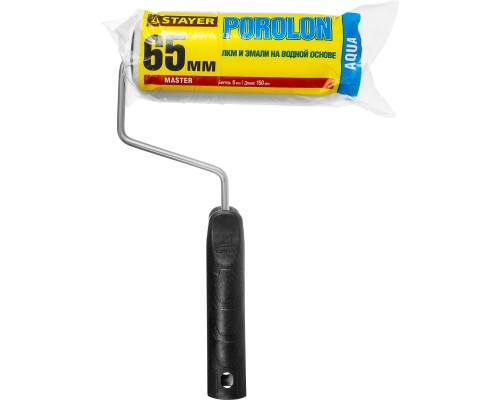 Малярный валик ПОРОЛОН, 44x150 мм, бюгель 6 мм, ворс 2 мм, для водоэмульсионных, акриловых красок и эмали STAYER 0360-14_z01