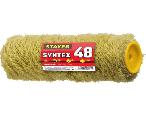 Малярный ролик SYNTEX, 48x240 мм, бюгель 8 мм, ворс 18 мм, полиакрил, все виды ЛКМ STAYER 0221-24_z01