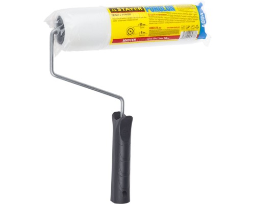 Малярный валик ПОРОЛОН, 44x240 мм, бюгель 6 мм, ворс 2 мм, для водоэмульсионных, акриловых красок и эмали STAYER 0360-24_z01